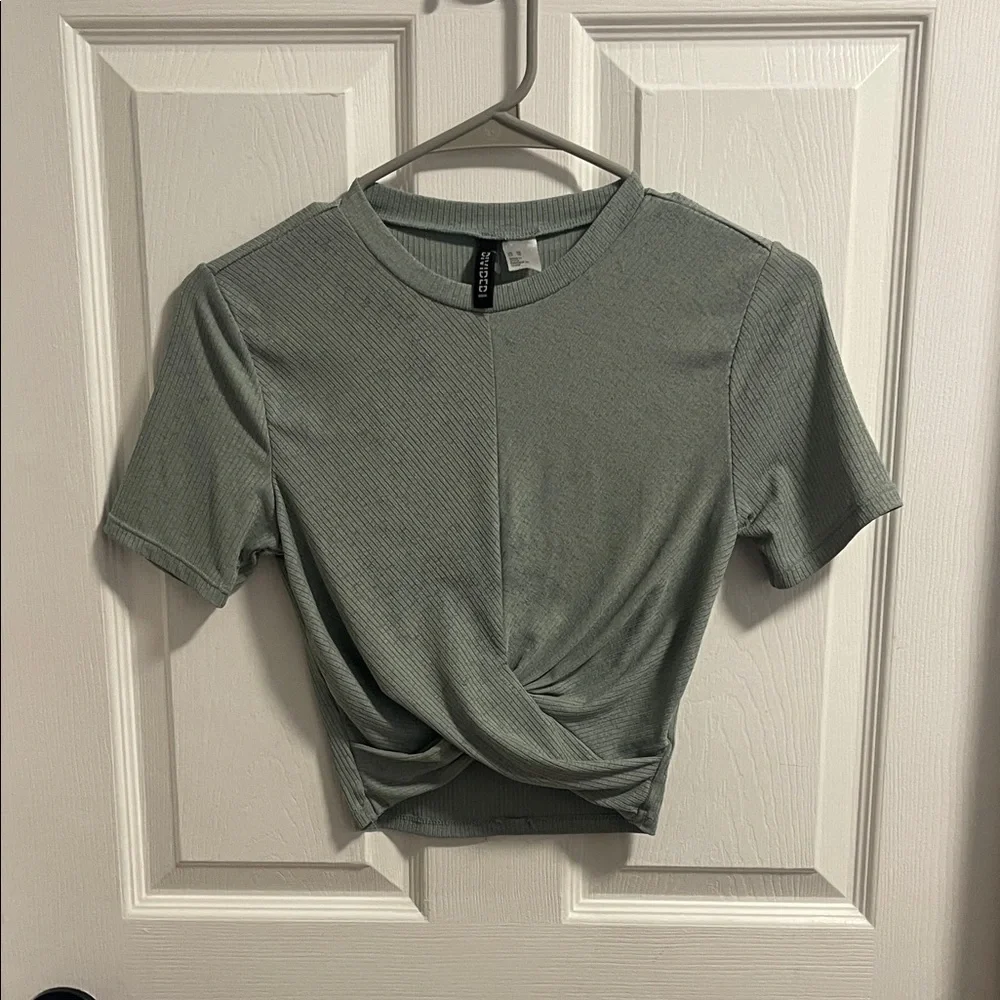 Divided Sage Green Twist Front Crop Top - Picture 1 of 3
